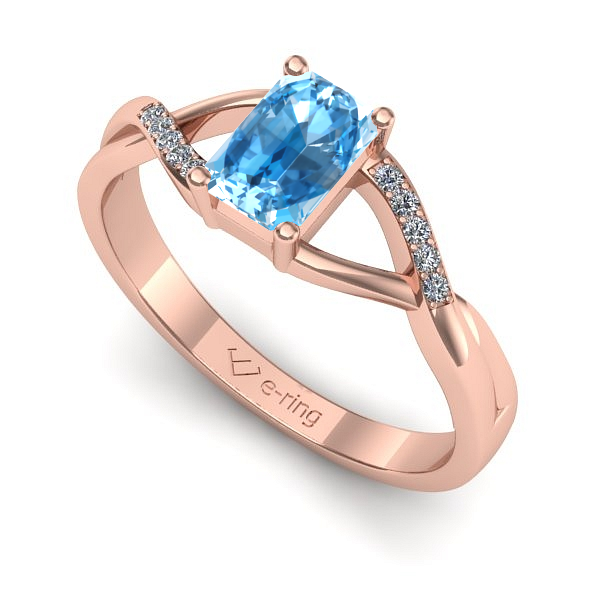 Inel de logodna din aur roz cu topaz blue