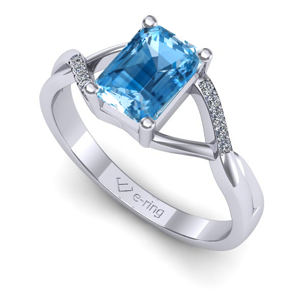 Inel de logodna din aur alb cu topaz blue