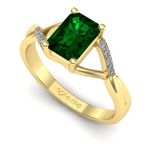 Inel logodna din aur galben cu smarald