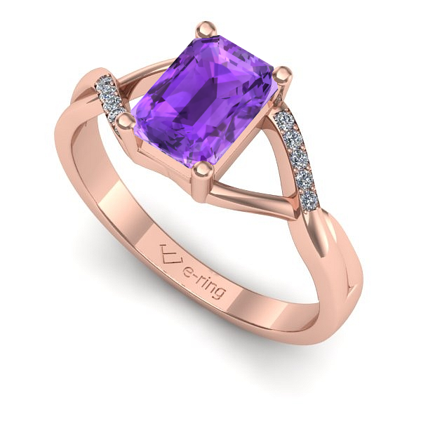 Inel de logodna din aur roz cu ametist