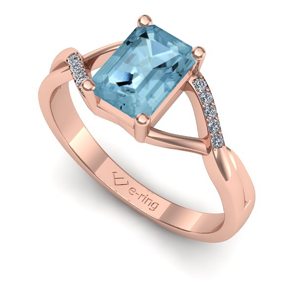 Inel din aur roz cu aquamarin