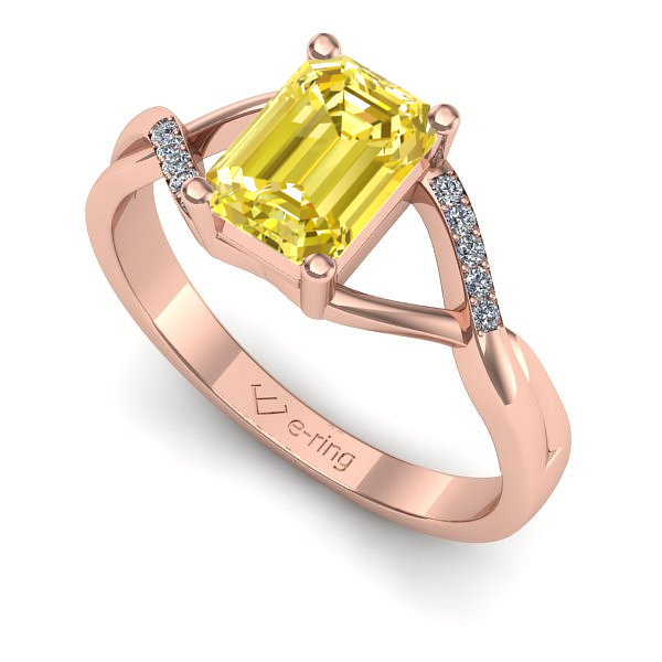 Inel de logodna din aur roz cu safir galben