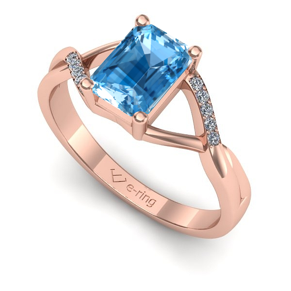 Inel logodna din aur roz cu topaz blue