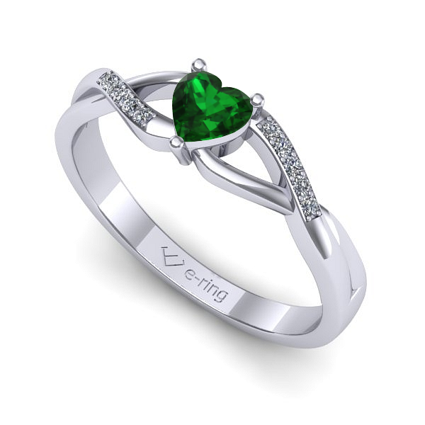 Inel logodna din aur alb cu smarald