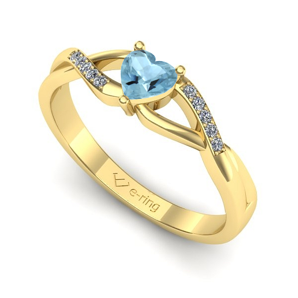 Inel logodna din aur galben cu aquamarin