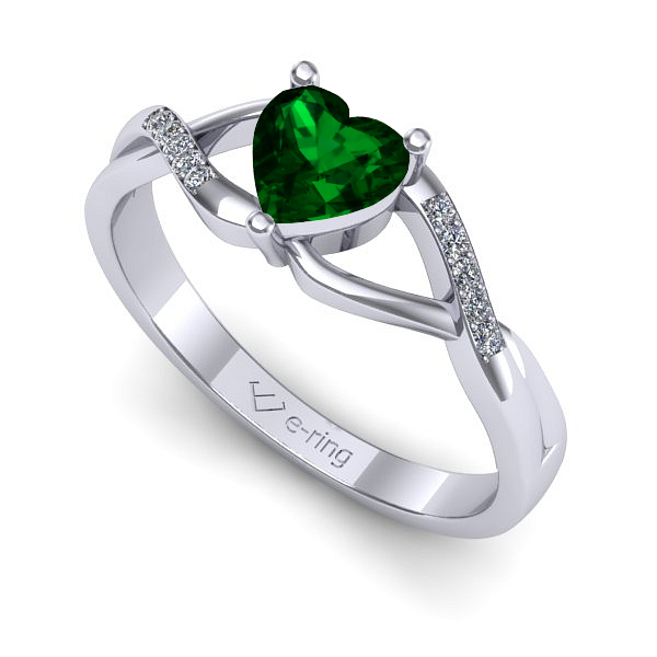 Inel de logodna din aur alb cu smarald
