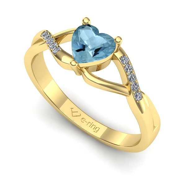 Inel logodna din aur galben cu aquamarin