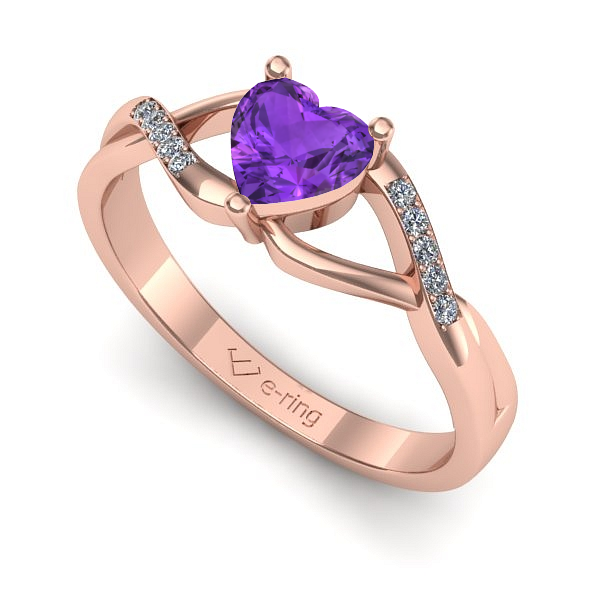 Inel logodna din aur roz cu ametist