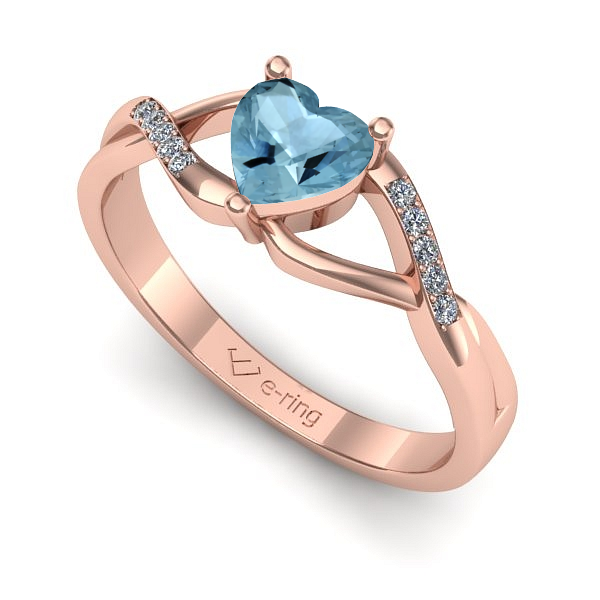 Inel de logodna din aur roz cu aquamarin