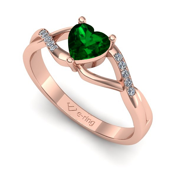 Inel de logodna din aur roz cu smarald