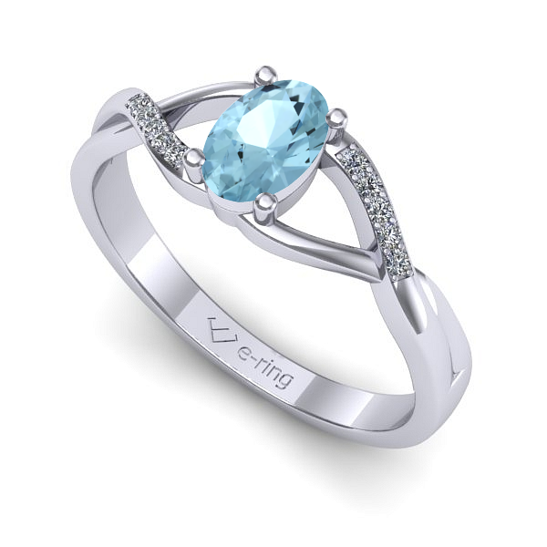 Inel logodna din aur alb cu aquamarin