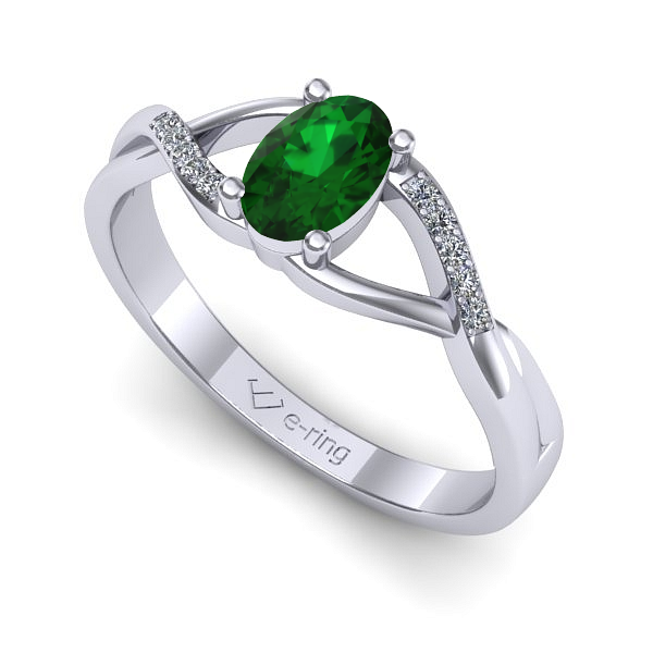 Inel de logodna din aur alb cu smarald