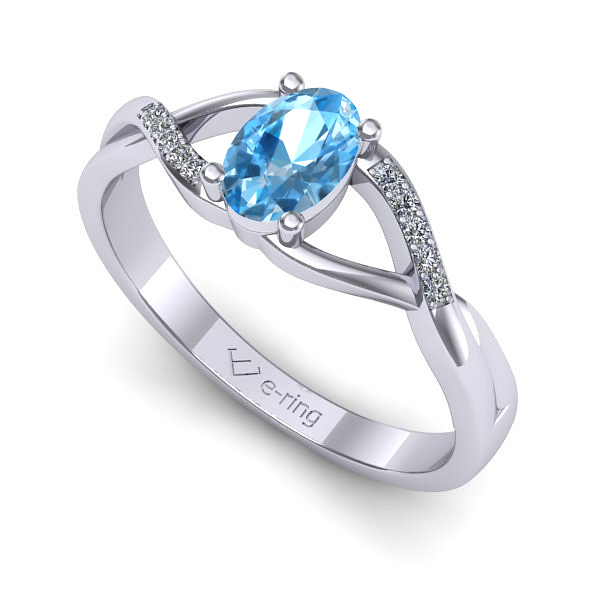 Inel de logodna din aur alb cu topaz blue