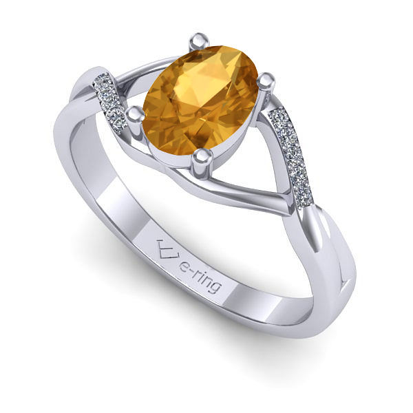 Inel logodna din aur alb cu citrin