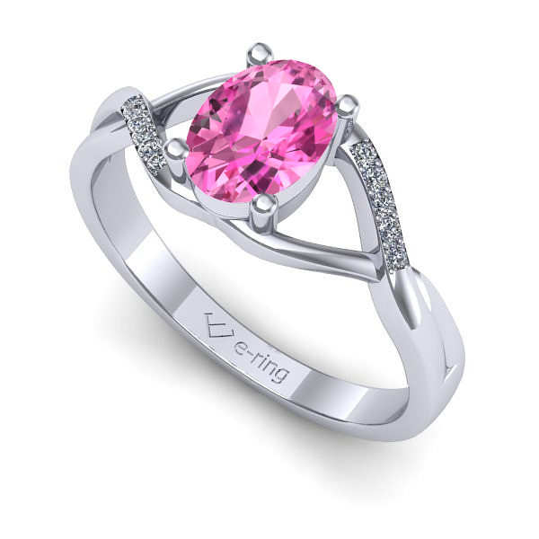 Inel logodna din aur alb cu safir roz