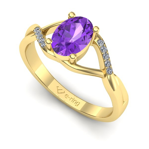 Inel logodna din aur galben cu ametist