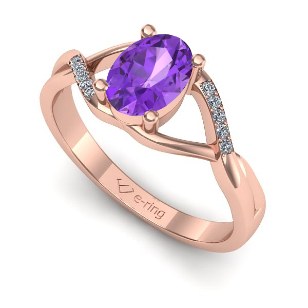 Inel de logodna din aur roz cu ametist