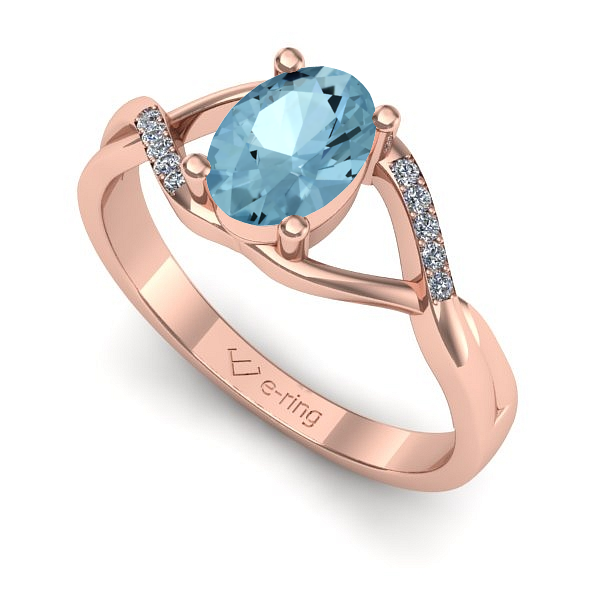 Inel logodna din aur roz cu aquamarin