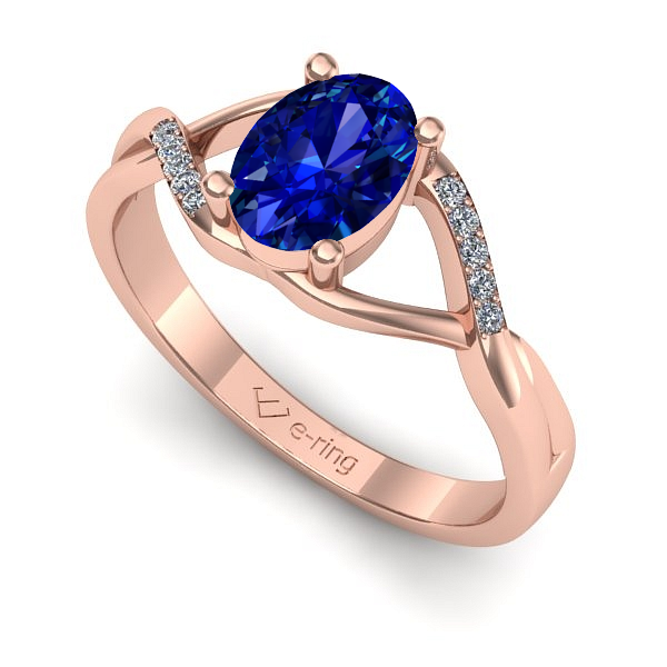 Inel de logodna din aur roz cu safir