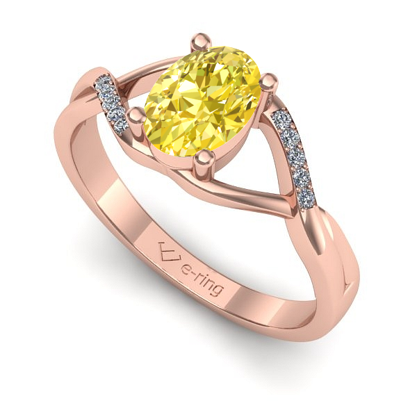 Inel de logodna din aur roz cu safir galben