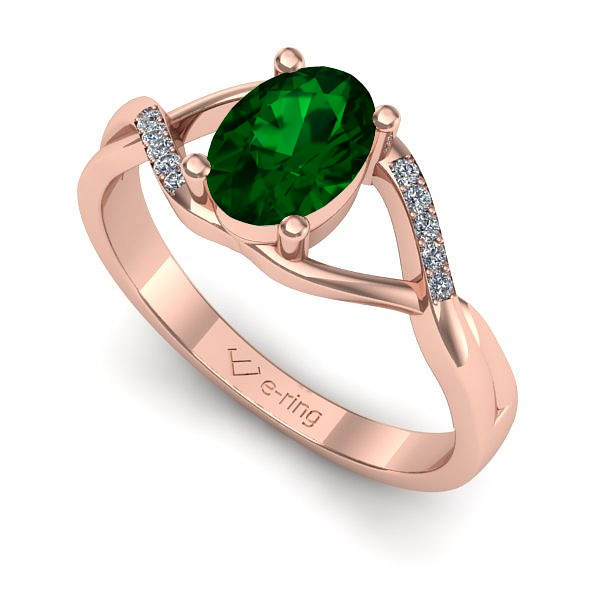 Inel logodna din aur roz cu smarald