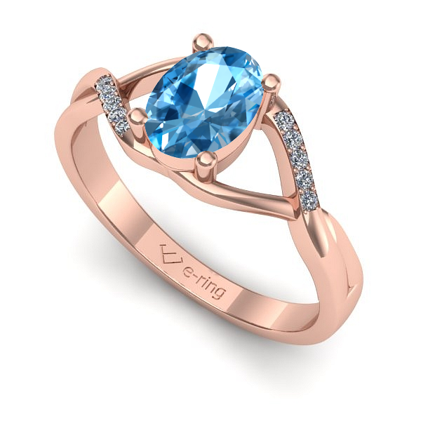 Inel logodna din aur roz cu topaz blue