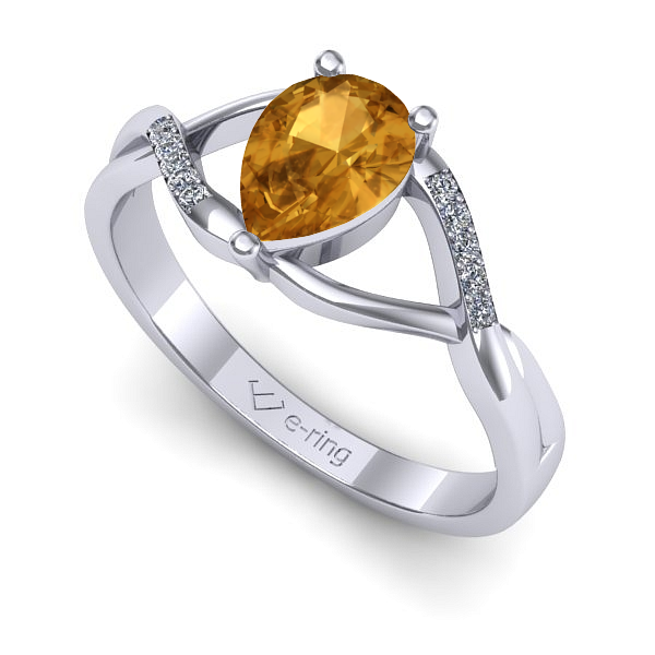 Inel logodna din aur alb cu citrin