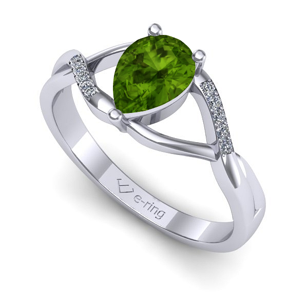 Inel logodna din aur alb cu peridot