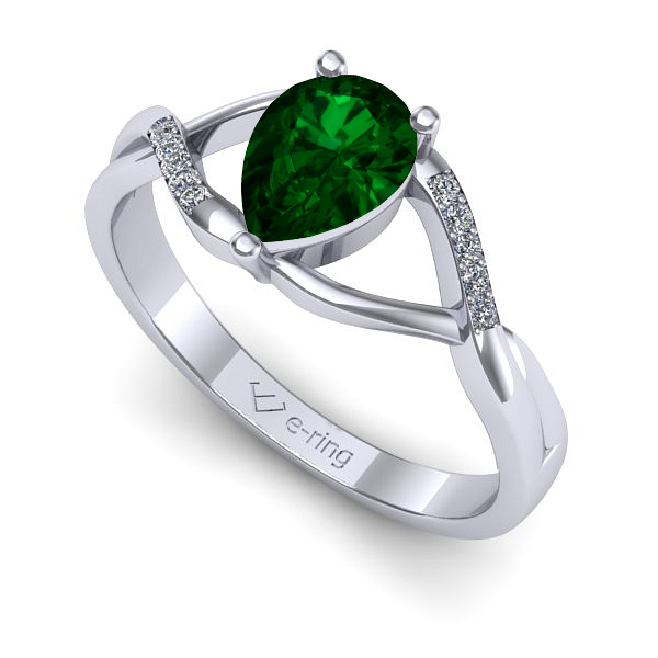 Inel de logodna din aur alb cu smarald