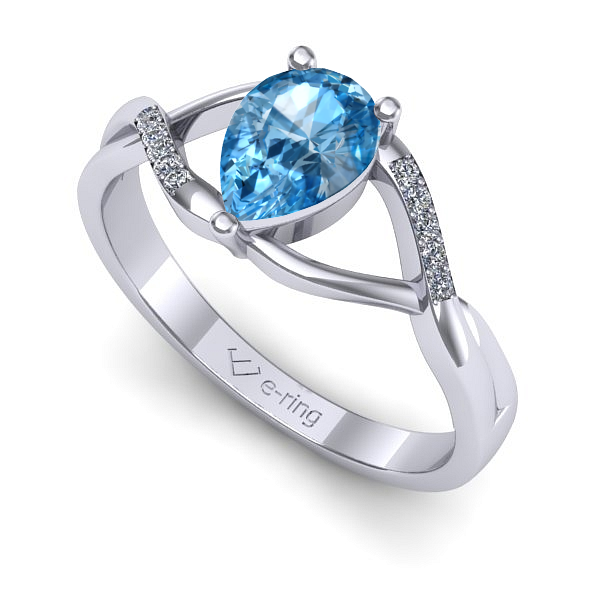 Inel de logodna din aur alb cu topaz blue