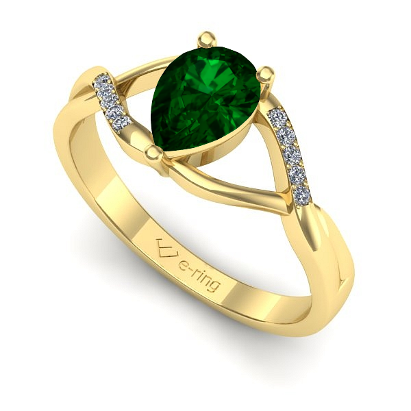 Inel logodna din aur galben cu smarald