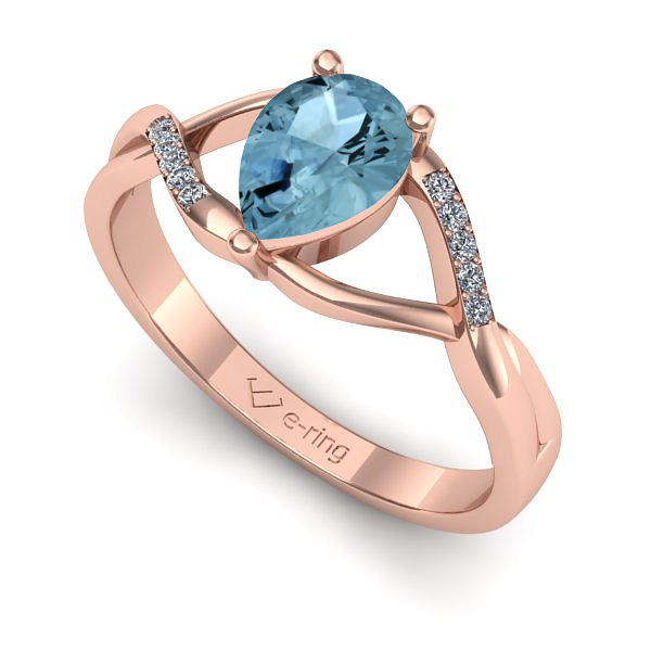 Inel de logodna din aur roz cu aquamarin