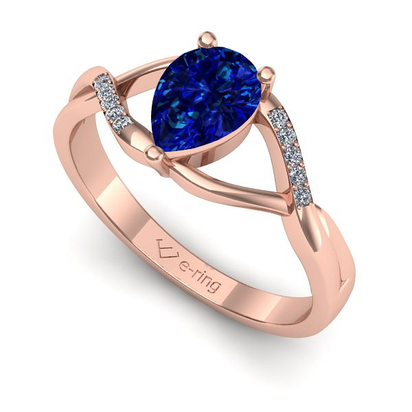 Inel de logodna din aur roz cu safir