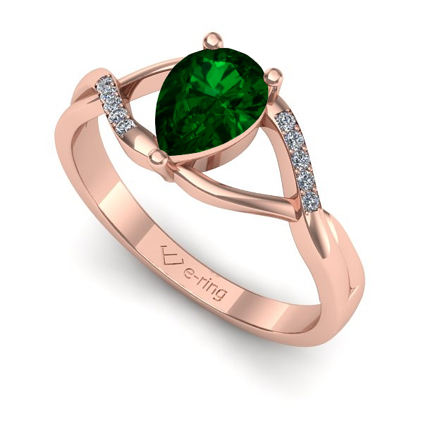 Inel de logodna din aur roz cu smarald
