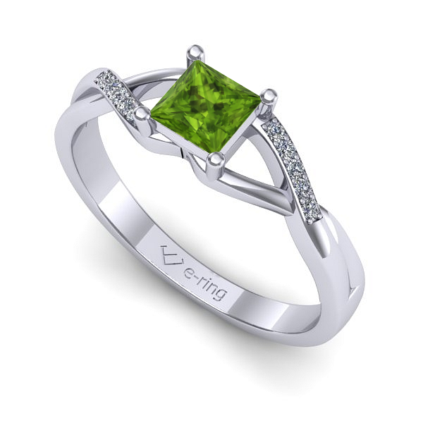 Inel logodna din aur alb cu peridot