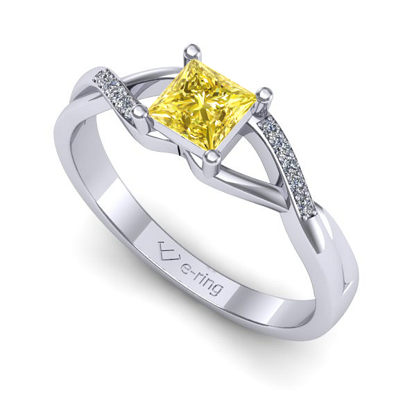 Inel logodna din aur alb cu safir galben