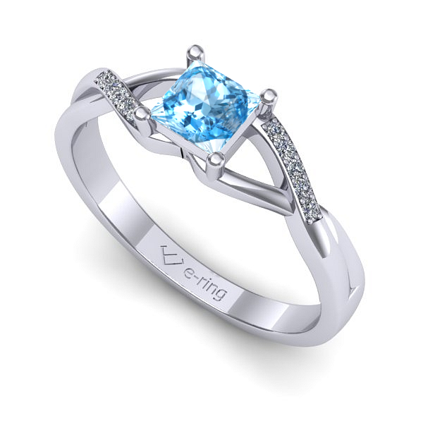 Inel logodna din aur alb cu topaz blue