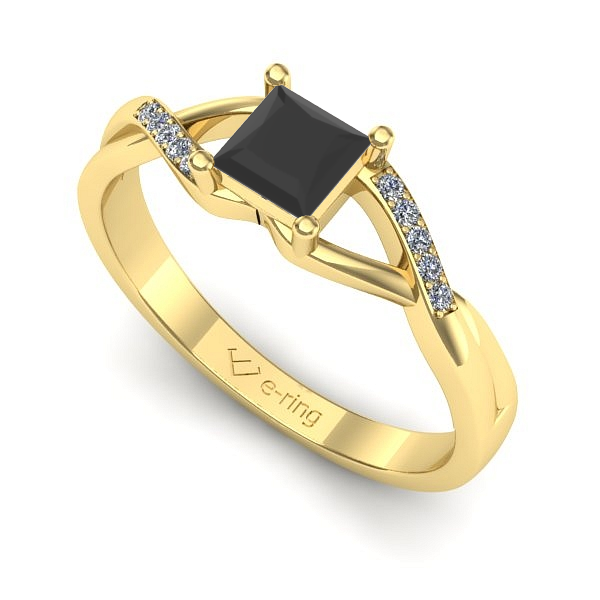 Inel logodna din aur galben cu diamant negru