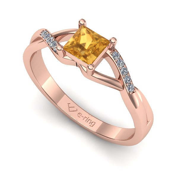 Inel logodna din aur roz cu citrin