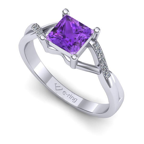 Inel de logodna din aur alb cu ametist