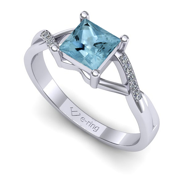 Inel logodna din aur alb cu aquamarin