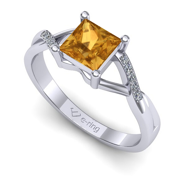 Inel logodna din aur alb cu citrin
