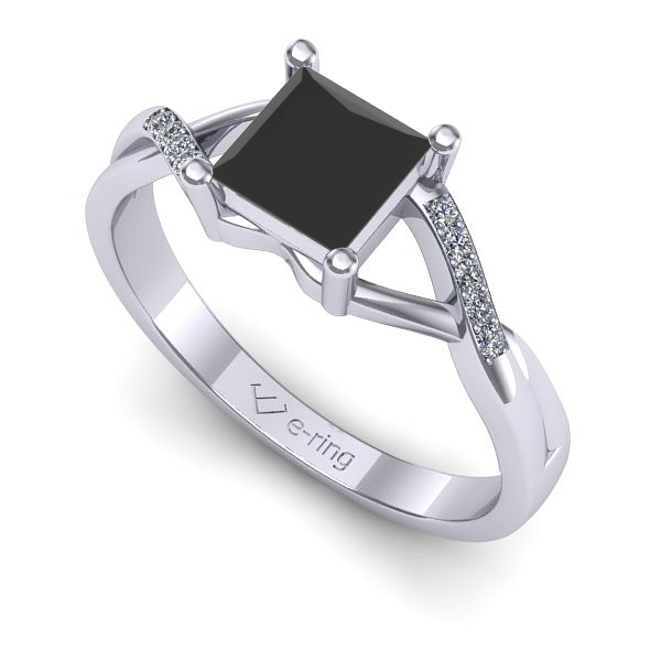Inel de logodna din aur alb cu diamant negru