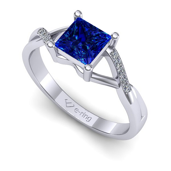 Inel logodna din aur alb cu safir