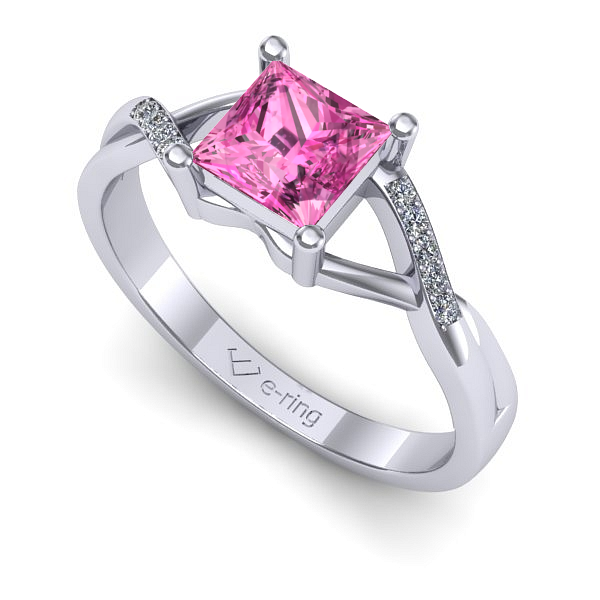 Inel logodna din aur alb cu safir roz