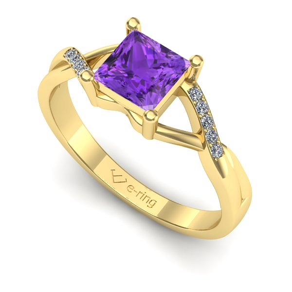 Inel logodna din aur galben cu ametist