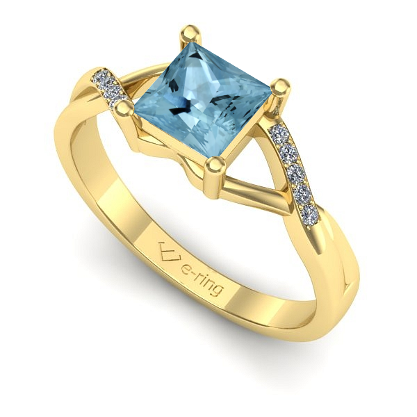 Inel de logodna din aur galben cu aquamarin