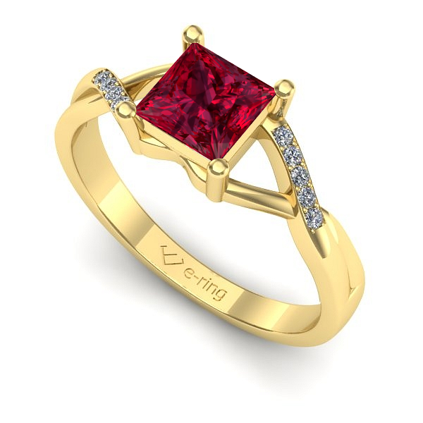 Inel logodna din aur galben cu rubin