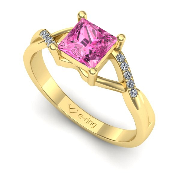 Inel logodna din aur galben cu safir roz