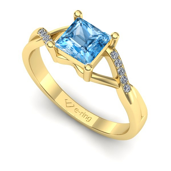 Inel logodna din aur galben cu topaz blue